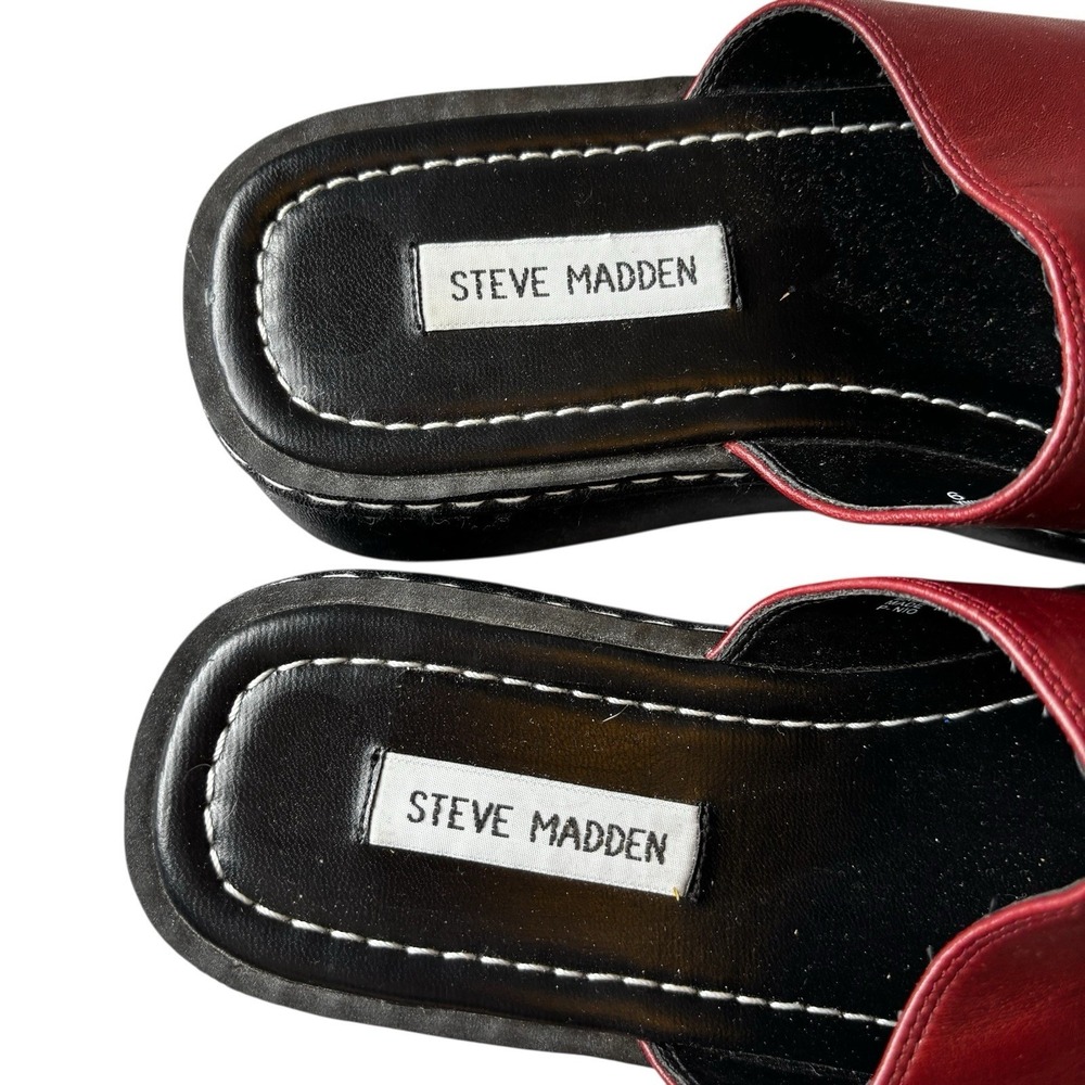 Steve Madden Clog Slip Ons Size 9 Burgundy Leather Upper Open Toe - Picture 7 of 11